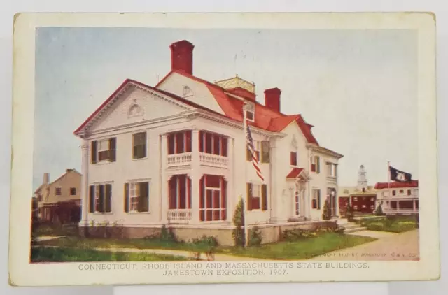 1907 Jamestown Expo Buildings Connecticut Rhode Island Massachusetts Postcard