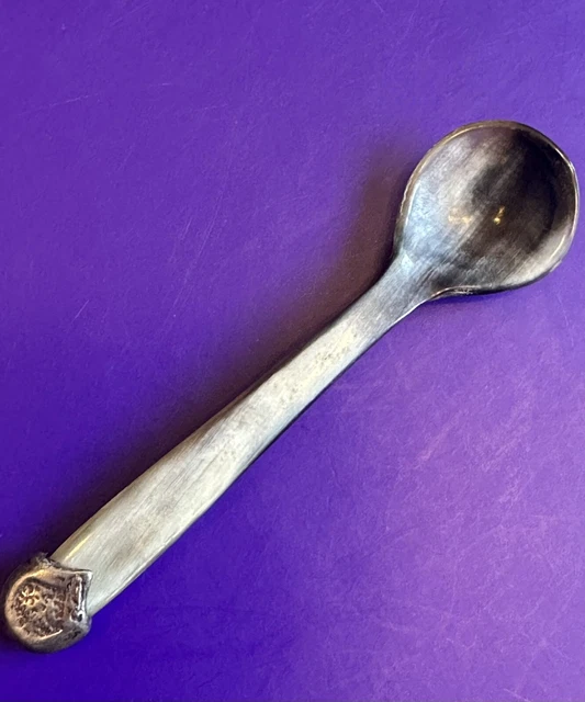 Vintage Horn & Hallmarked Silver  Mustard / Salt Spoon 7cm