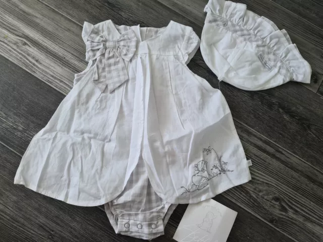 Bnwt Humphreys Corner Baby Daisy White Dress & Hat Set 0-3 Months Reborn Gift
