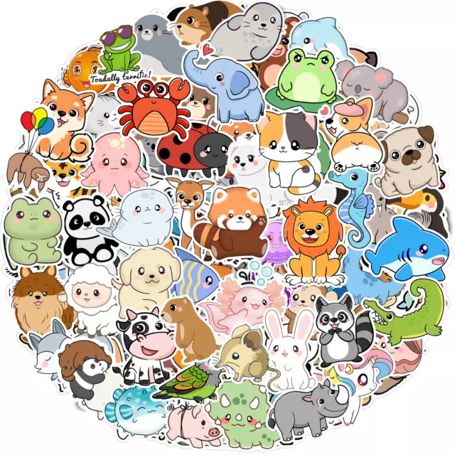 100 Pcs Kids Water Bottle Stickers, animals Pack Waterproof Cute Vinyl Aesthetic