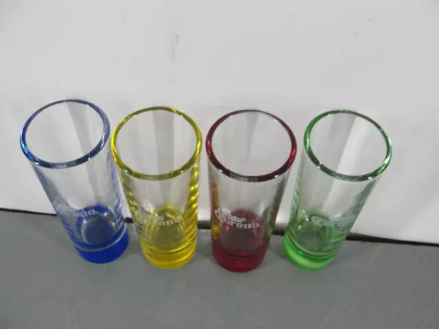 CORONA BEER COLORED 2oz SHOT GLASS SHOOTER SET LOT 4 BLUE YELLOW RED GREEN BAR