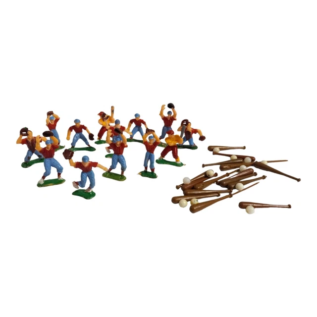 Vintage Baseball lot of 13 Hand Painted Figures Hong Kong and bats