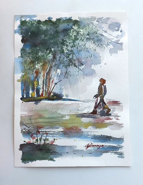 “PASSEGGIATA” acquerello su carta di G. Taragni cm 23x31