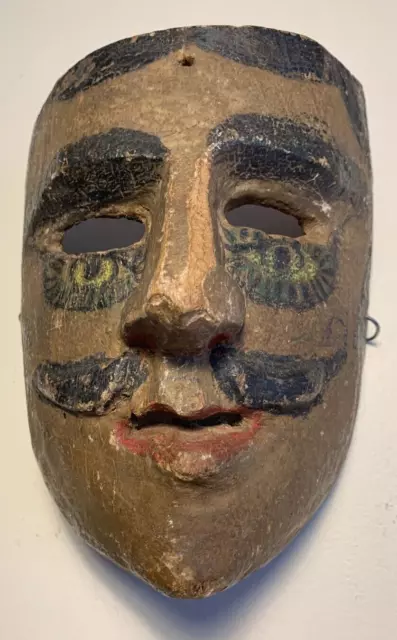 Antique Mexican Mexico Wood Wooden Ethnographic Danced Dance Mask PATINA! 3