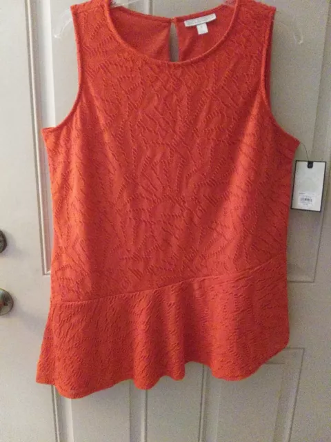 NWT Dana Buchman Large Red Peplum Blouse Textured Design Lined Top $44.00