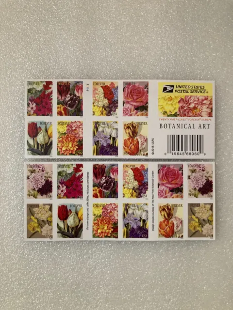 BOOKLET of 20 USPS Botanical Art Self-Adhesive Forever Stamps 1x SHEET 1x PANE