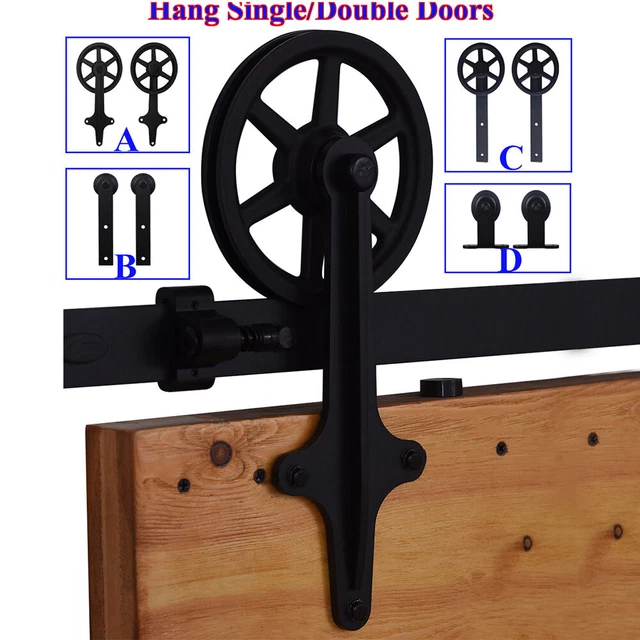 4-20FT Sliding Barn Door Hardware Closet Flat Track Big Spoke Wheel Hangers Kit
