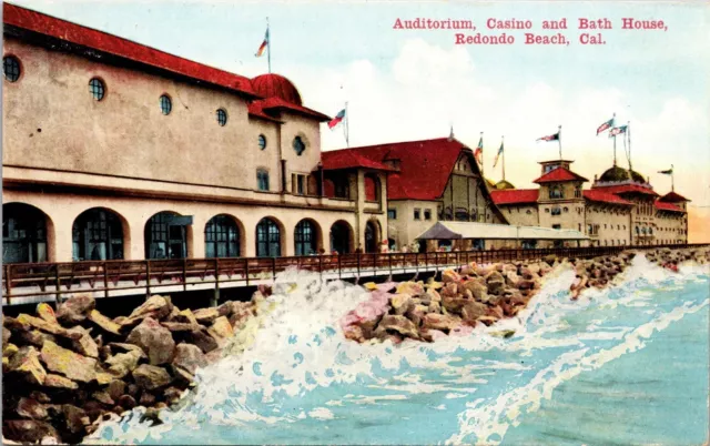 CA Redondo Beach, Auditorium Casino Bath House, Flags, Boardwalk, DB, Unposted
