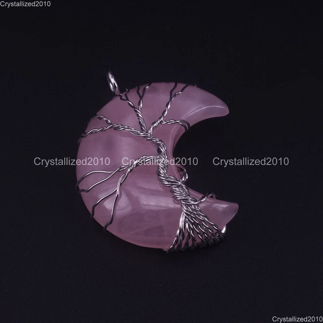 Natural Gemstone Moon Reiki Handmade Wire Life Tree Chakra Healing Pendant Beads