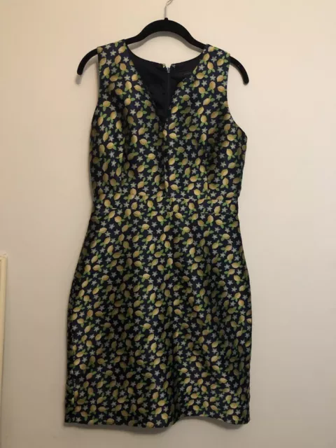 J. Crew Sheath Dress Lemon Print Sleeveless Jacquard Knee Length Women’s Size 6