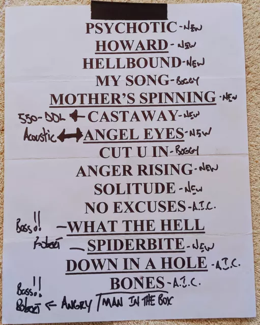 Jerry Cantrell (A.I.C. singer) 4-25-02 Concert Setlist from Ft.Myers Skatium