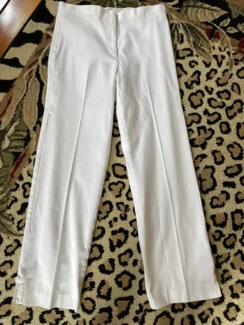 Womens White Cotton Spandex Front Zip Straight Trouser Pants XS 0