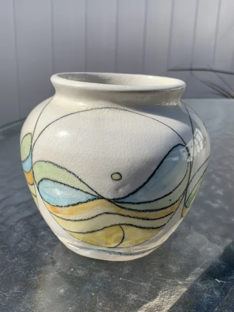 Signed  Glaze Vase Urn Multi-Color Wave Design Studio Pottery signed gilmore