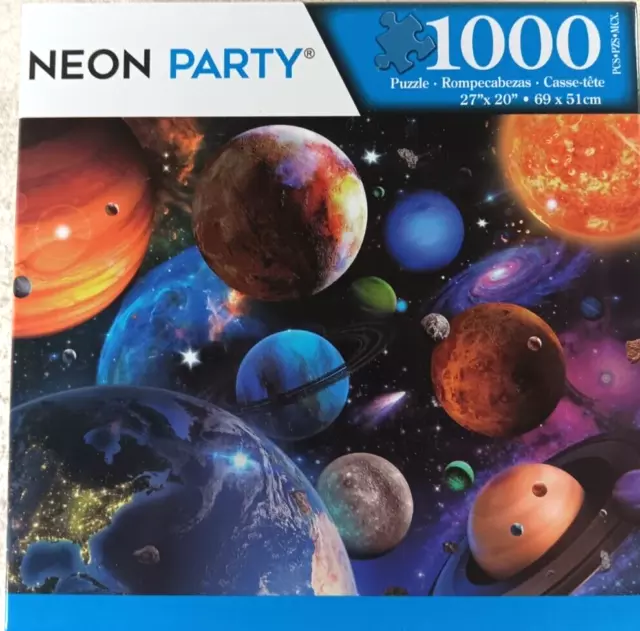 Neon Party 1000 Piece Jigsaw Puzzle with Poster Outer Space Planets 27" x 20"