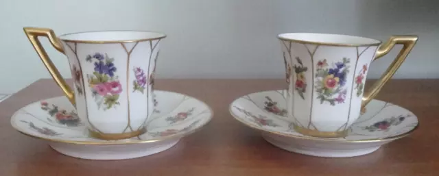 Vtg Jpl Pouyat Limoges Demitasse Cups W/Saucers Floral Lot 4 Pc