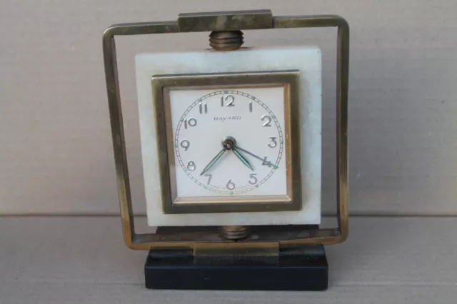 French made art deco marble and brass alarm desk clock ''Bayard''