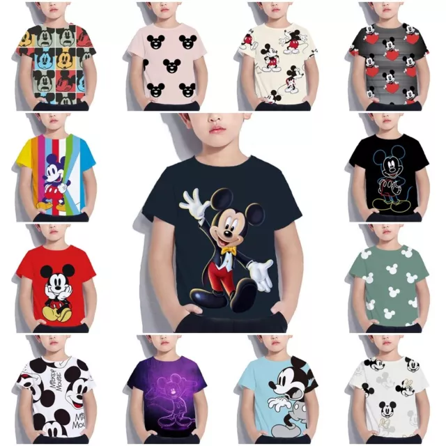 Kids Boys Girls Disney Mickey Mouse Casual Short Sleeve T-Shirt Tee Top Gift UK