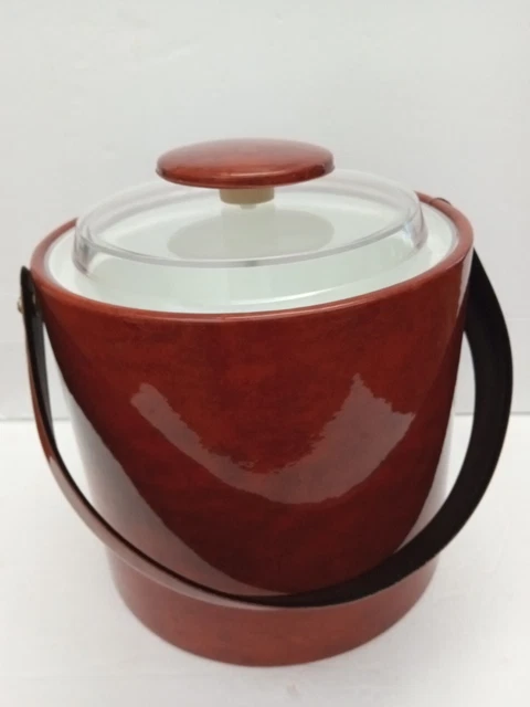 Vtg George Briard  Red Rust Vinyl Ice Wine Bucket W/Handle RARE Mint