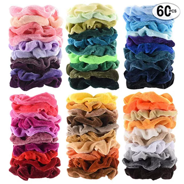 60pc Velvet Hair Scrunchies Hair Ties Bun Ring Chiffon Silk Scrunchy Elastic Lot 3