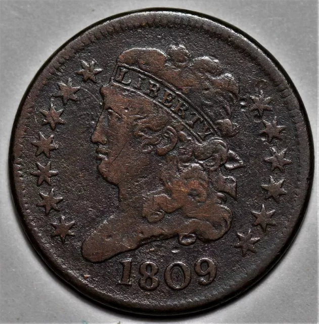 1809 Classic Head Half Cent - Circle in "0" - US 1/2c Copper Penny Coin - L30