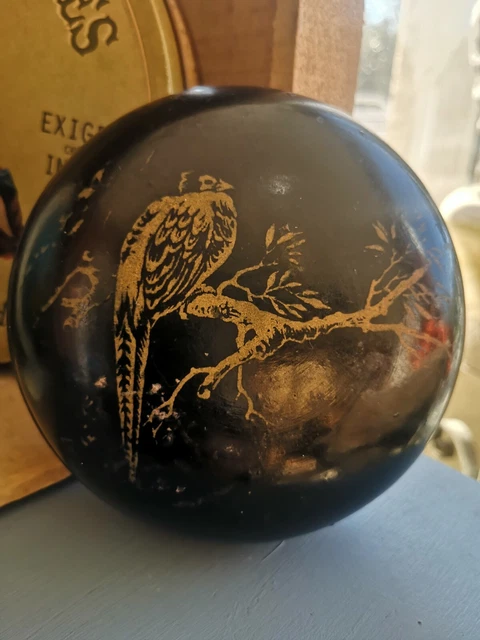 ancienne boîte napoleon 3 en carton  bouilli décor japonisant oiseau sur branche