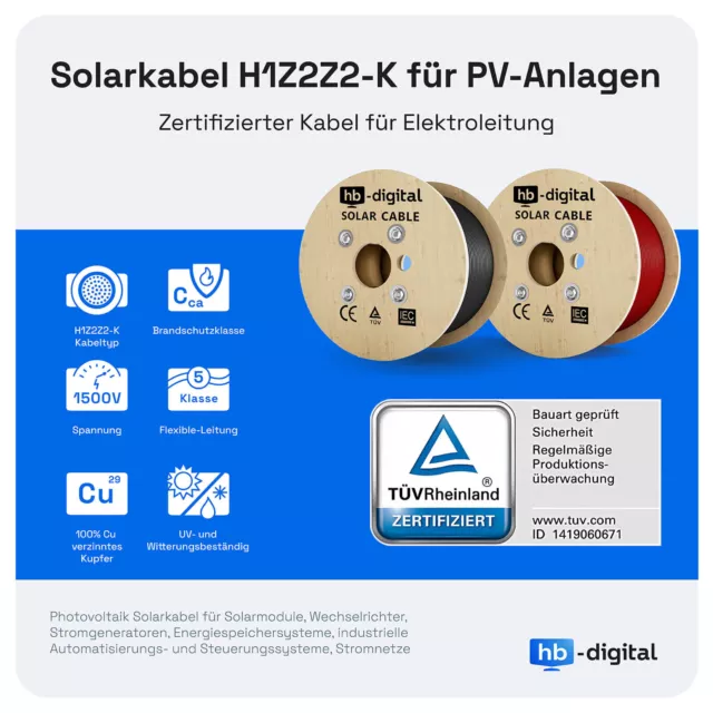 Solarkabel 6mm² TÜV ZERTIFIZIERT Solarleitung Photovoltaik PV Verlängerungskabel 3