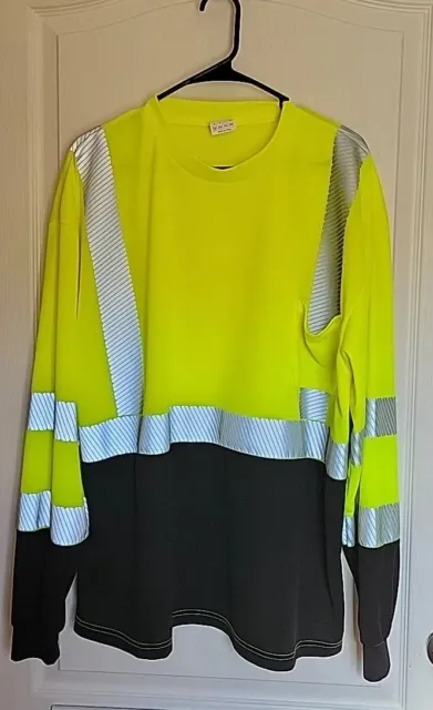 Forester Mens Hi-Vis Class 3 T-Shirt Yellow Reflective Long Sleeve Pocket 2XL