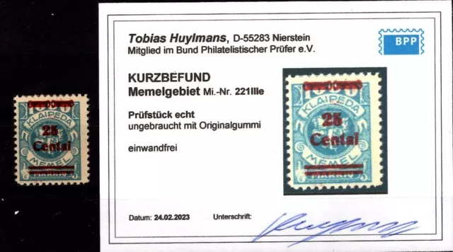 Memel 221IIIe As Better Type MH BPP Certificate Eur ( T0868