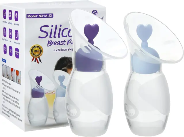 Manual Breast Pump with Two Stoppers - 2 Pack, FSA/HSA Eligible, 4Oz/100Ml, Port