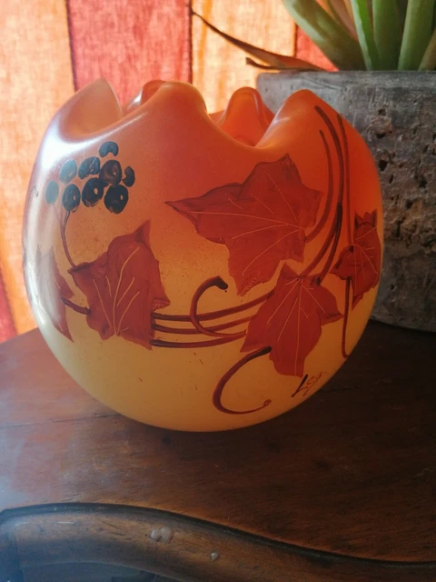 Vase Rond En Pâte De Verre Orange - Décoratif - Occasion En Bon état