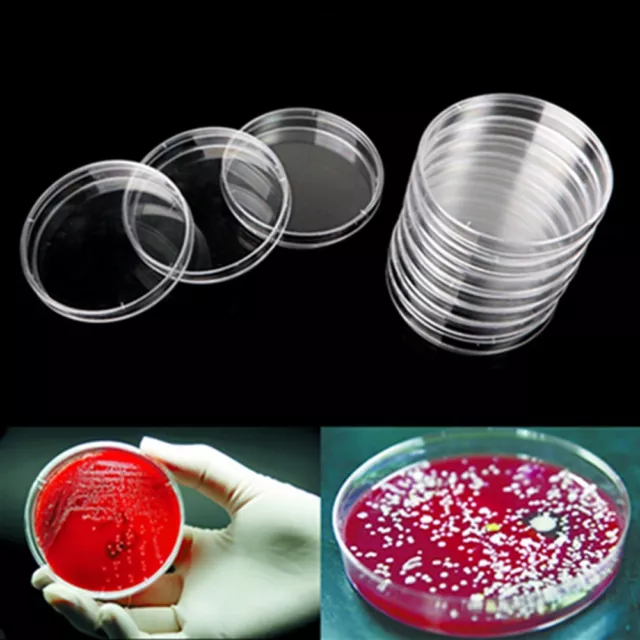 10Pcs Plastic 90mm Cell Petri Dishes Bacterial Dish Plate Sterile Science Lab