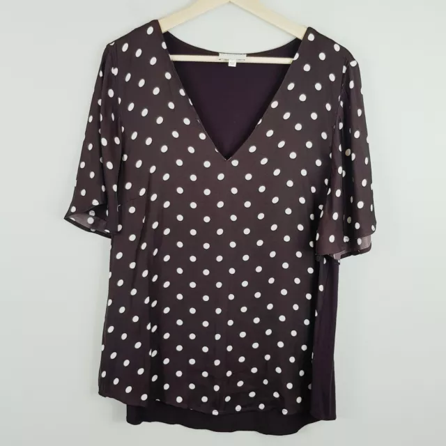 [ WITCHERY ] Womens Polka Dot Print Short Sleeve Blouse Top | Size L or AU 14