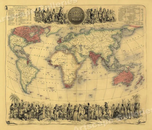 1850 "British Empire Throughout the World" Map Poster - 24x28