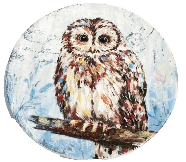Pier 1 Imports Snow Owl Plate Ironstone Textured Script Postcard 8 3/4 Winter