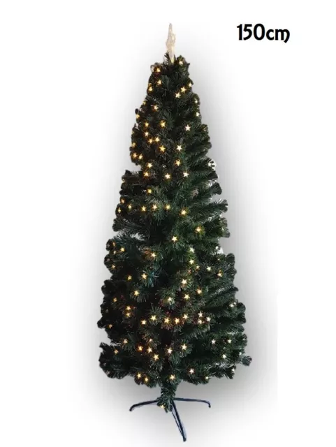 Arbre de Noël Avec Lumières Étoiles LED Jaune Sapin Artificiel 150Cm Frisé Dfh