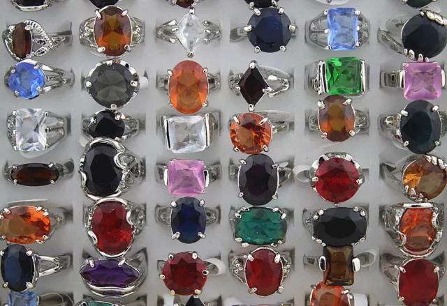 Women Lady's Jewelry Mixed Lots 35pcs Imitation CZ Silver P Fashion Charm Rings