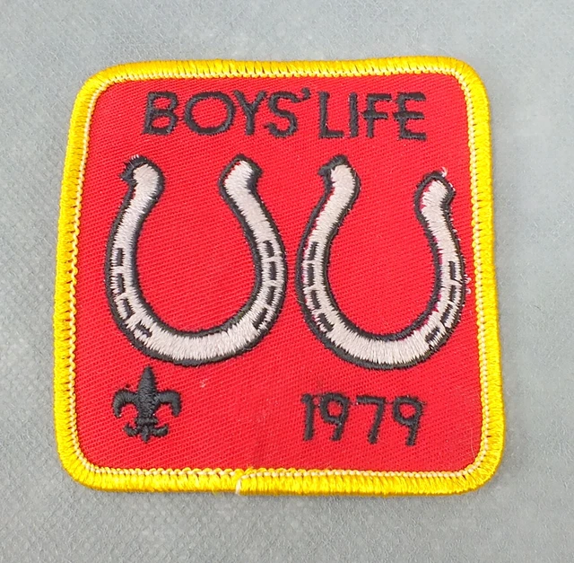 Vintage BSA 1979 Boy Scouts BOY'S LIFE Horseshoe PATCH Yellow Border