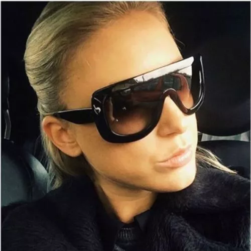 Oversized Fashion Designer Square Big Single Flat Lens Womens Sunglasses Shades 2