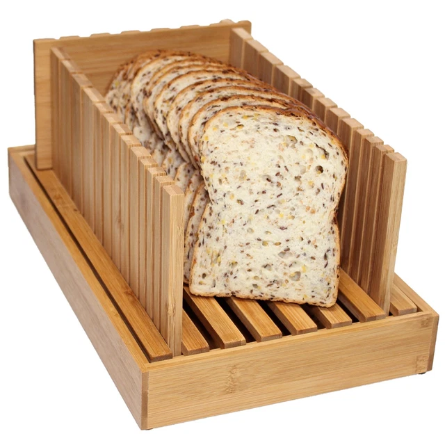 BREAD SLICER GUIDE Cutter Cutting Board Bamboo Wooden Tray Adjustable