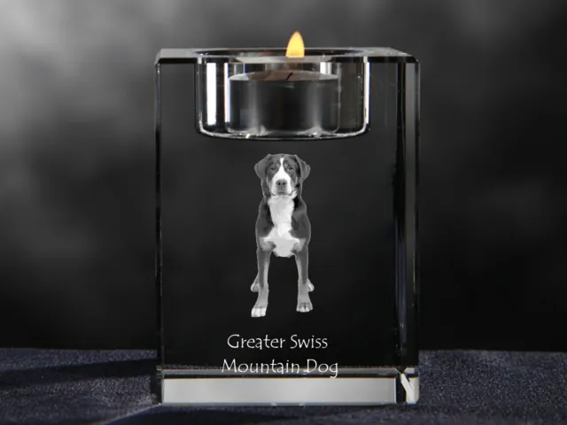 Greater Swiss Mountain Dog, crystal candlestick with dog, Crystal Animals CA