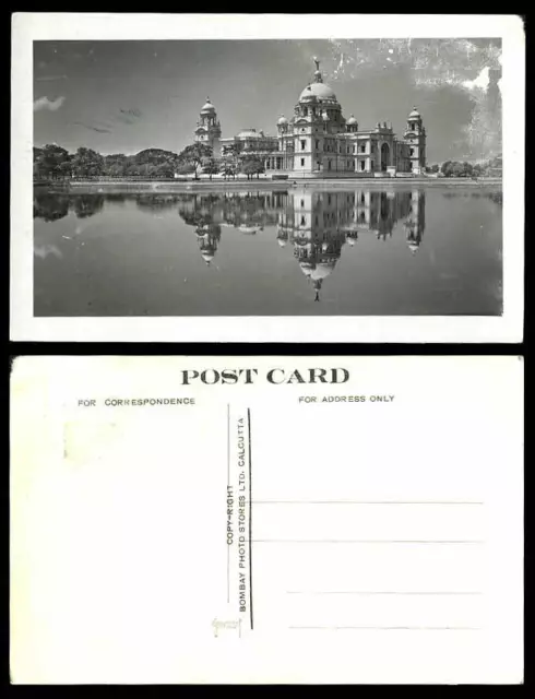 India Old Real Photo Postcard Victoria Memorial Calcutta Lake Bombay Photo Store