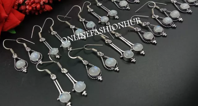 Rainbow Moonstone Gemstone 925 Sterling Silver Plated Wholesale Lot Hook Earring