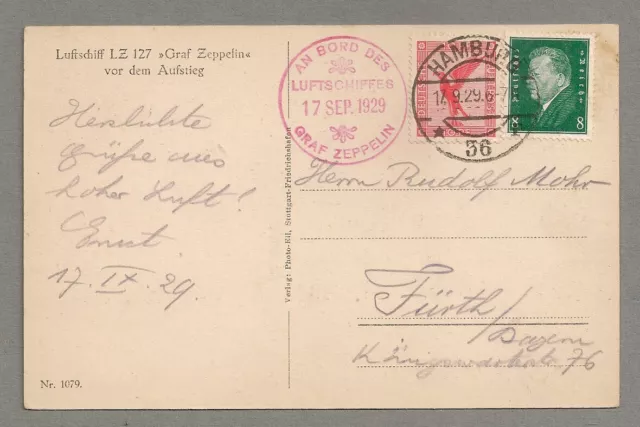 Zeppelin Deutschlandfahrt 1929 Abwurf Hamburg Passagierpost