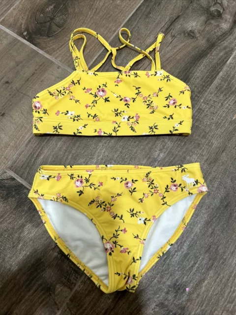 Girls Abercrombie & Fitch Swim Suit Bikini 2 Piece Size 5/6 Yellow Floral