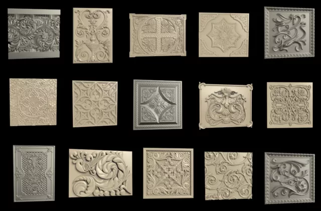 15 PCS 3D STL Model DECORATIVE PANELS 1 for CNC Router Aspire Engraver Cut 3D