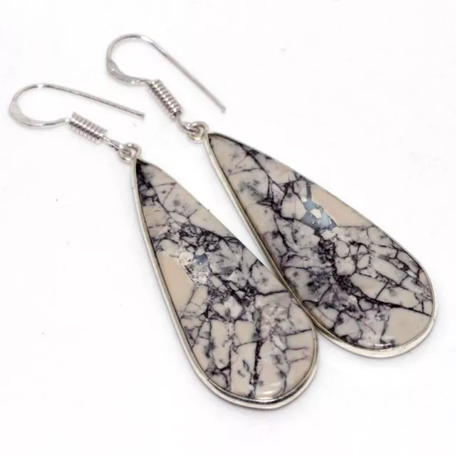 Porcelain Jasper 925 Silver Plated Gemstone Handmade Earrings 2.5" Jewelry GW