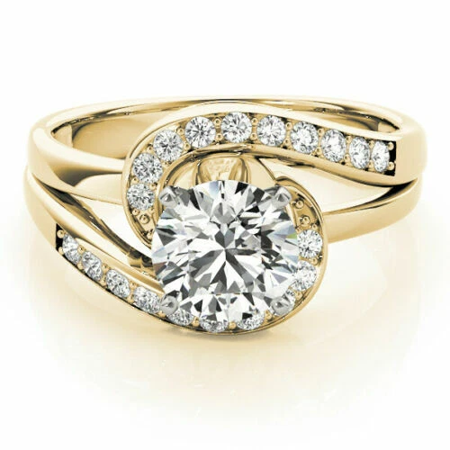 14K Gelbgold 1.22 Karat Runde Künstlicher Diamant Damen Verlobungsring Größe 6
