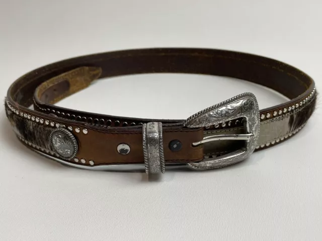 Tony Lama Leather Fur Custom Belt Size:38" Silver Western Cowboy