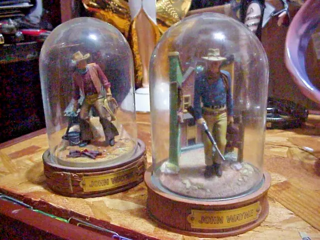 Franklin Mint Ltd. Ed. John Wayne Hand Painted Sculpture W/ Glass Domes. Lot 2