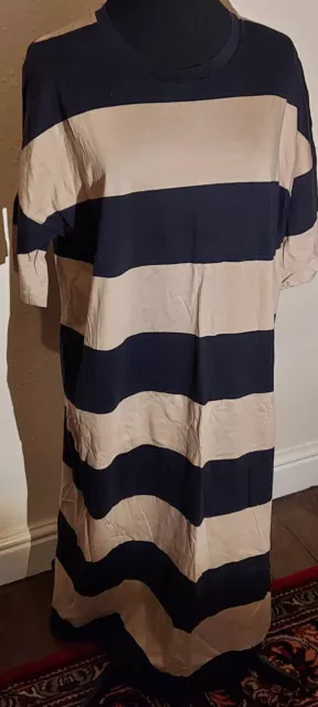 COS stretch cotton striped navy blue beige beach cover up t shirt dress size 14